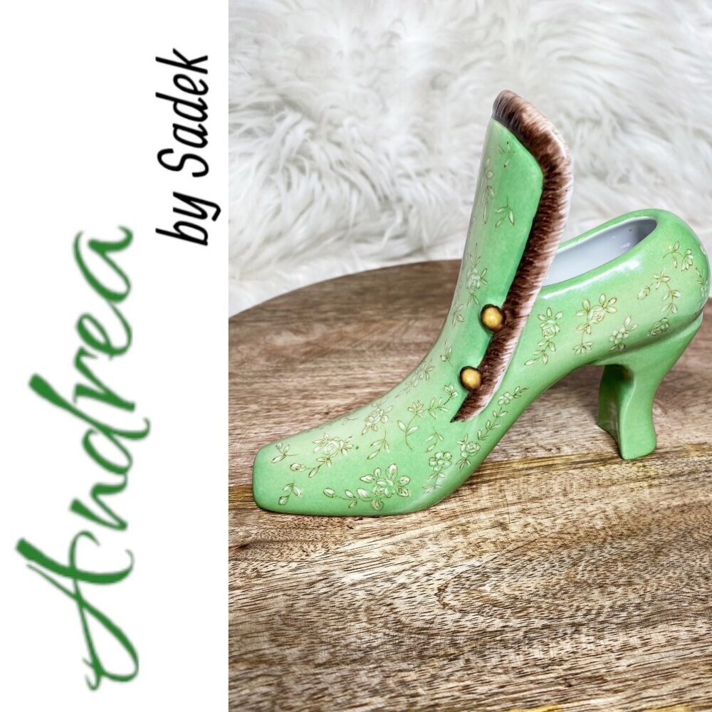 ANDREA’S BY SADEK Vintage Victorian Shoe Boot Green Floral